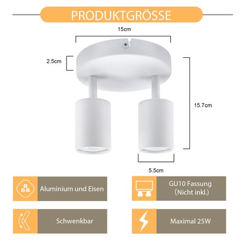 Plafonnier 2 Flammes Rond, Lampe De Plafond Pivotable 330° Moderne Pour Salon