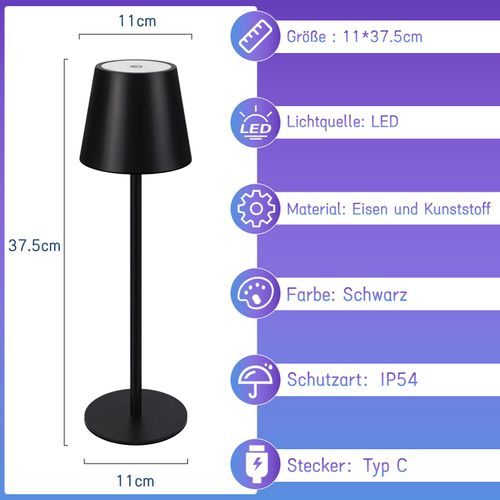 Lampe De Table Noir Sans Fil Variable Rgb Whonzimmer Ip54 Lampe De Lit USB Pour Bureau