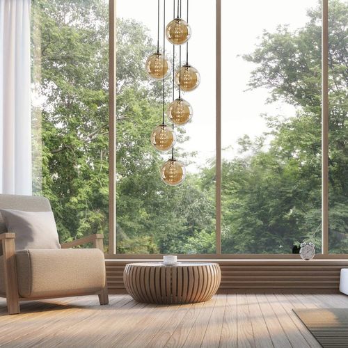 Suspension LED 6 Flammes Réglable En Hauteur En Verre Pour Salon Et Décoration Intérieure