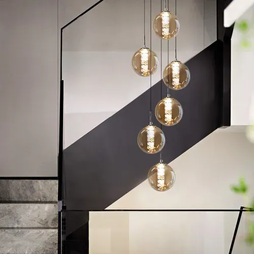 Suspension LED 6 Flammes Réglable En Hauteur En Verre Pour Salon Et Décoration Intérieure