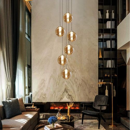 Suspension LED 6 Flammes Réglable En Hauteur En Verre Pour Salon Et Décoration Intérieure
