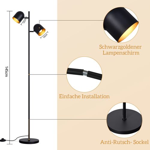 Lampadaire Vintage Noir Et Or Lampadaire 2 luminaire E14 Pour Salon Et Chambre