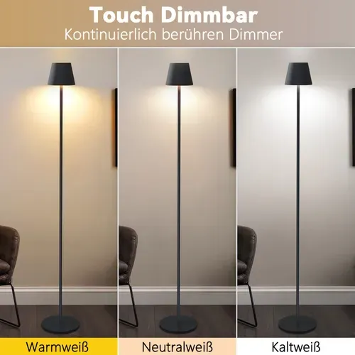 Lampadaire LED Dimmable Moderne Sans Fil 125 Cm - Éclairage De Bureau Noir