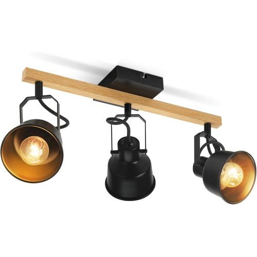 Plafonnier Vintage 3 Flammes En Bois - Abat-jour Tissu, Rotatif 350°, Douille E14 Max 25W, Pour Couloir, Cuisine, Salon