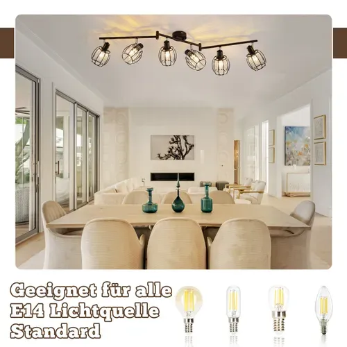 Plafonnier Rétro 6 Flammes E14 Avec Abat-jour En Cristal Pour Hôtel