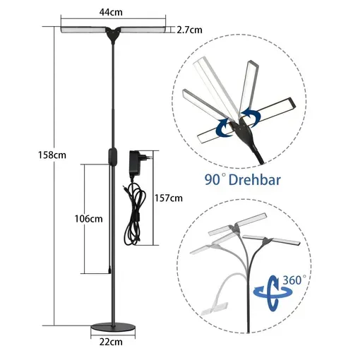 Lampadaire LED Liseuse Touch à Intensité Variable Avec Minuterie Et Mémoire 9w