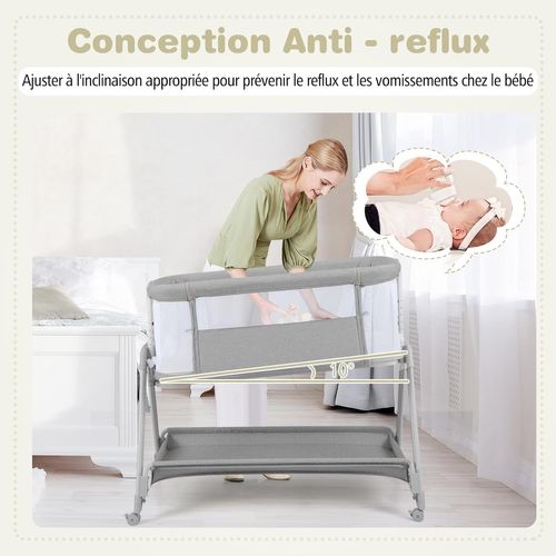 Lit Cododo Bébé Avec Matelas Et 7 Hauteurs Réglables(71,5-86,5cm), Lit Bébé Evolutif 0-6 Mois