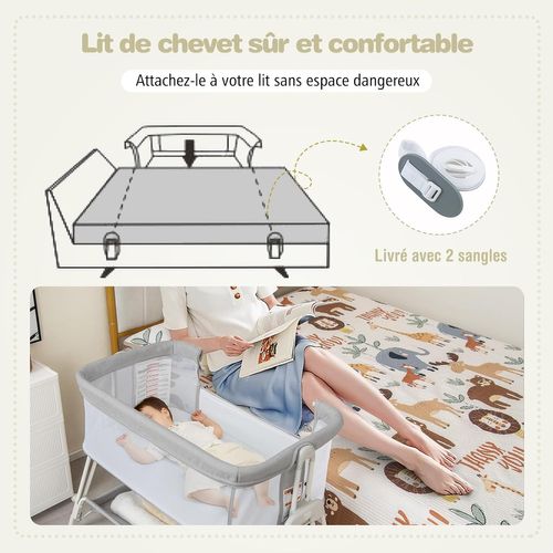 Lit Cododo Bébé Avec Matelas Et 7 Hauteurs Réglables(71,5-86,5cm), Lit Bébé Evolutif 0-6 Mois