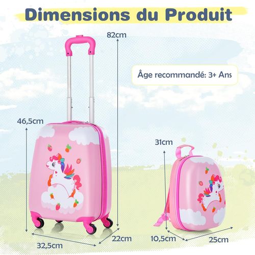 Valise Enfants à Roulettes 16" Et Sac à Dos 12" Avec Poignée Télescopique