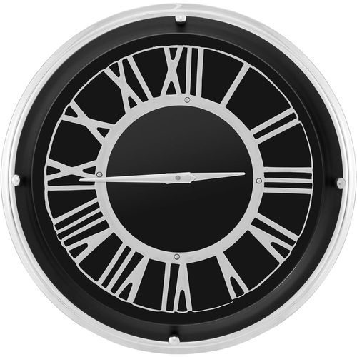 Horloge Murale Silencieuse De 45 Cm, Grande Horloge Ronde Pour Chambre Bureau Salon, Noir+argent