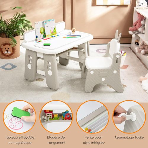 Table Enfants Avec Chaise En Forme Lapin Et 3 Hauteurs Réglable,charge 68kg Pour Enfants De 1-12 Ans