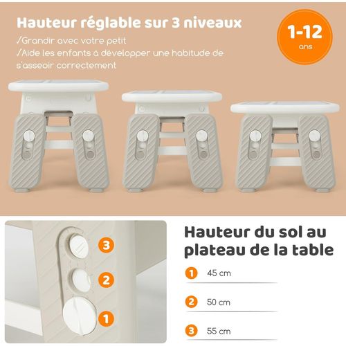 Table Enfants Avec Chaise En Forme Lapin Et 3 Hauteurs Réglable,charge 68kg Pour Enfants De 1-12 Ans
