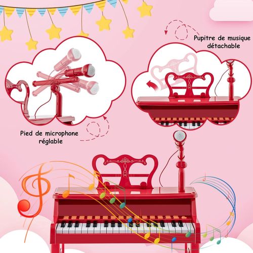 Piano Numérique à 37 Touches Enfants Avec Tabouret Et Microphone Réglable, Charge 50kg(rose)