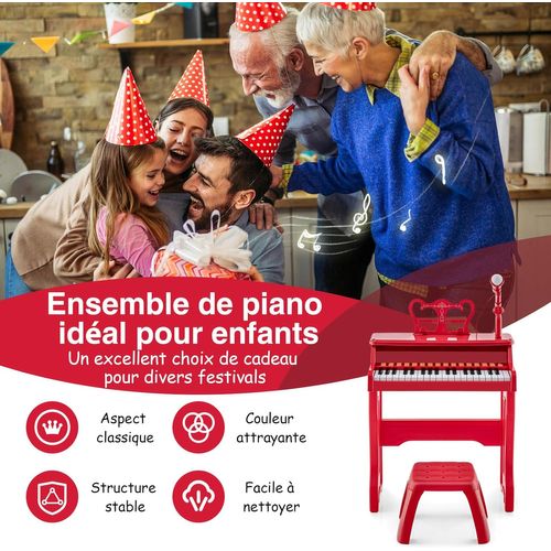 Piano Numérique à 37 Touches Enfants Avec Tabouret Et Microphone Réglable, Charge 50kg(rose)