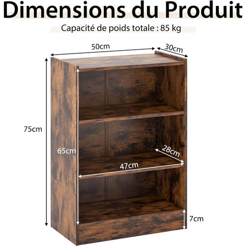 Bibliothèque, Étagère De Rangement Scandinave, Salon, 50 X 30 X 75 Cm (marron Rustique)
