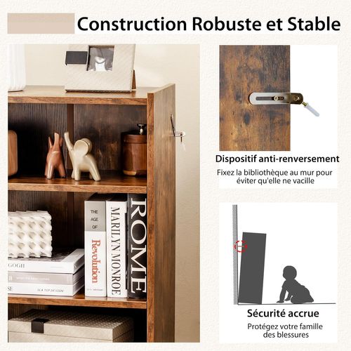 Bibliothèque, Étagère De Rangement Scandinave, Salon, 50 X 30 X 75 Cm (marron Rustique)