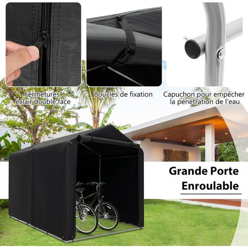 Abri De Vélos Extérieur De 160 X 218 X 164 Cm, Bache Motos Pour Terrasse Jardin Cour, Gris Foncé