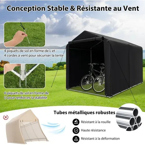 Abri De Vélos Extérieur De 160 X 218 X 164 Cm, Bache Motos Pour Terrasse Jardin Cour, Gris Foncé