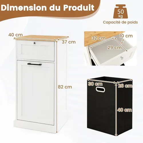 Meuble Salle De Bain Avec Tiroir Et Placard 38l, Pour Cuisine, Salle De Bain, 40 X 37 X 82 Cm