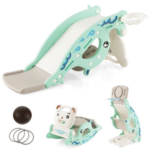 COSTWAY 4 en 1 Toboggan et Cheval à Bascule pour Enfants en HDPE Multifonctionnel avec Siège