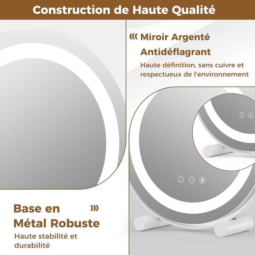 Miroir Sur Pied Maquillage 30 Cm, Fonction Mémoire, Support En Métal, Miroir Coiffeuse