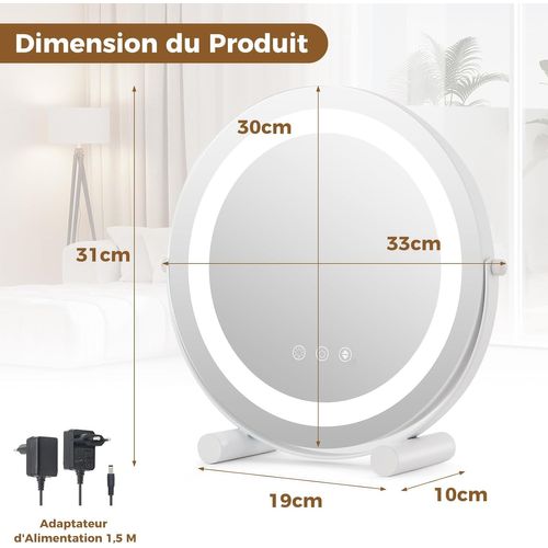 Miroir Sur Pied Maquillage 30 Cm, Fonction Mémoire, Support En Métal, Miroir Coiffeuse