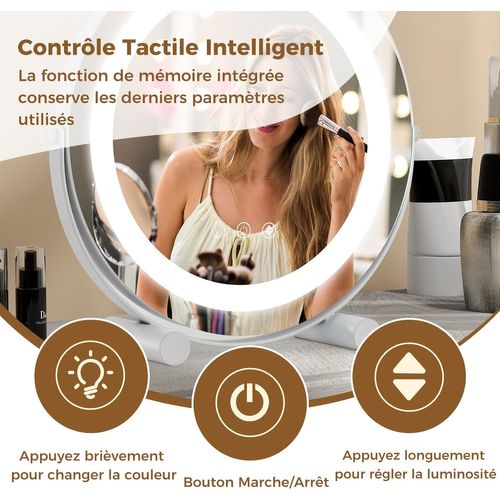 Miroir Sur Pied Maquillage 30 Cm, Fonction Mémoire, Support En Métal, Miroir Coiffeuse