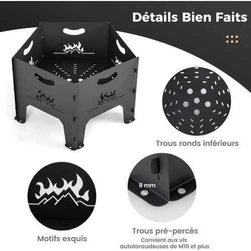 Brasero Extérieur Pliable COSTWAY 49 Cm - Acier Carbone - Sac De Rangement Inclus - Noir