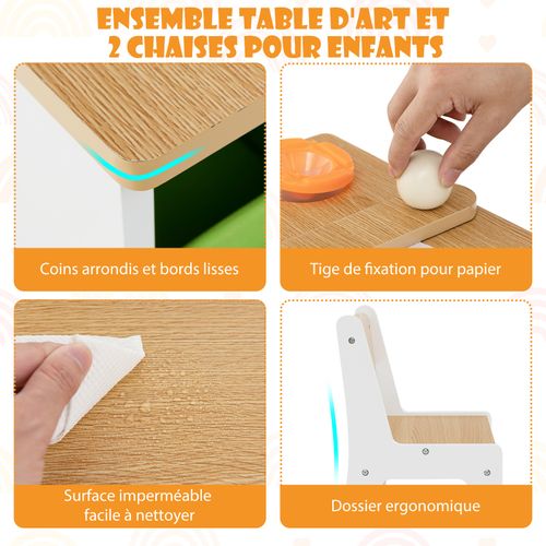 2 En 1 Table à Dessin Et 2 Chaises Enfants Avec Plateau Inclinable,table D'activité En Bois，naturel