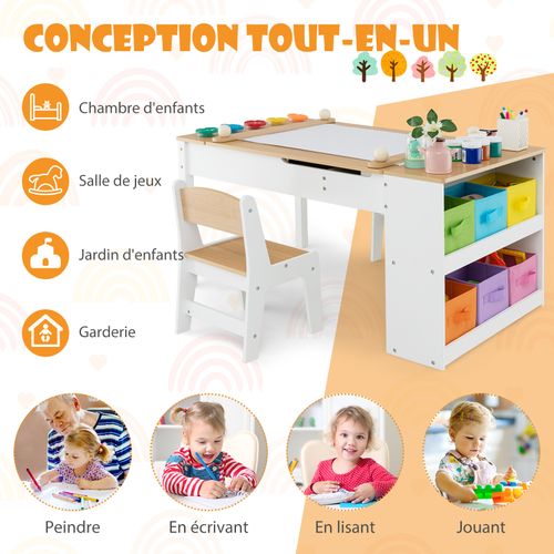 2 En 1 Table à Dessin Et 2 Chaises Enfants Avec Plateau Inclinable,table D'activité En Bois，naturel