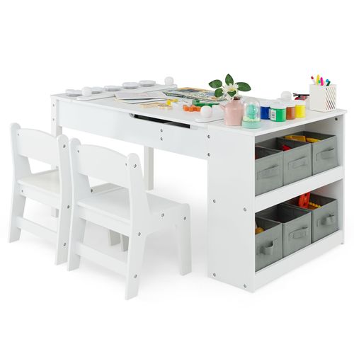 Coffre à Jouets 3 En 1 Convertible Table/chaise | Bois Naturel, Rangement Intégré | Pour Enfant 3-7 Ans (60x34x57 Cm)