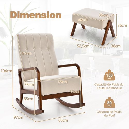 Fauteuil Salon à Bascule Avec Repose-pieds, Fauteuil De Relaxation Pour Chambre, Balcon(beige)