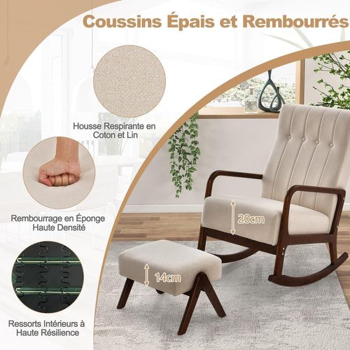 Fauteuil Salon à Bascule Avec Repose-pieds, Fauteuil De Relaxation Pour Chambre, Balcon(beige)
