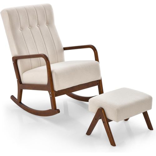 Fauteuil Salon à Bascule Avec Repose-pieds, Fauteuil De Relaxation Pour Chambre, Balcon(beige)