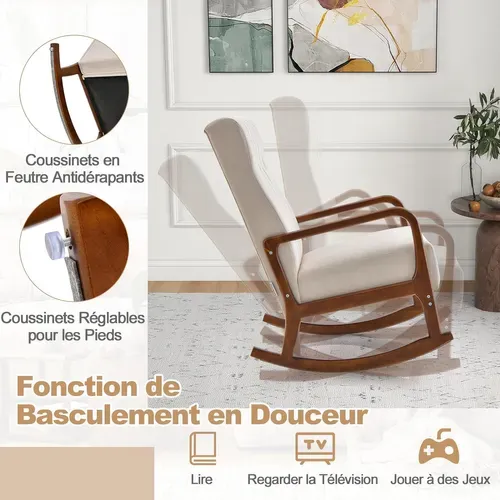 Fauteuil Salon à Bascule Avec Repose-pieds, Fauteuil De Relaxation Pour Chambre, Balcon(beige)