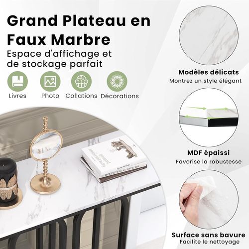 Table Console, Console Meuble Entrée En Faux Marbre, Design Ovale Moderne, 100 X 30 X 80 Cm