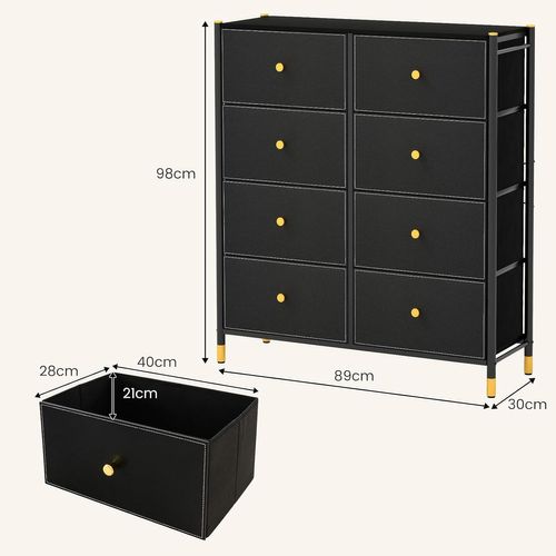 Commode Chambre, Commode Chambre Adulte 8 Tiroirs En Cuir Et Tissu Pliable, Noir (8 Tiroirs)