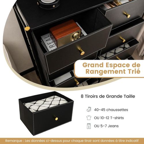 Commode Chambre, Commode Chambre Adulte 8 Tiroirs En Cuir Et Tissu Pliable, Noir (8 Tiroirs)