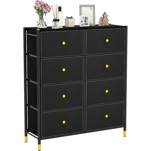 Commode Chambre, Commode Chambre Adulte 8 Tiroirs En Cuir Et Tissu Pliable, Noir (8 Tiroirs)