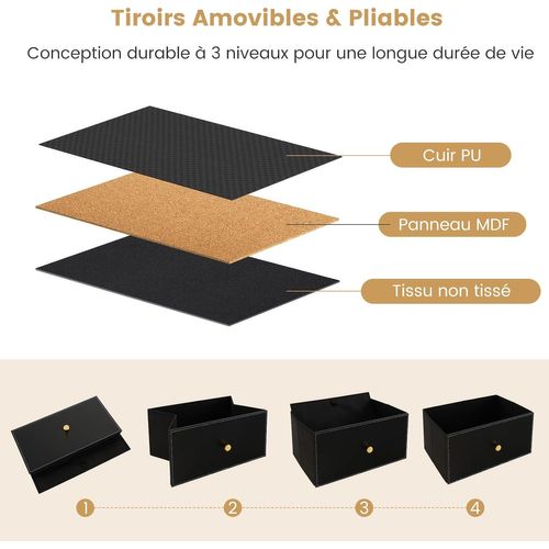 Commode Chambre, Commode Chambre Adulte 8 Tiroirs En Cuir Et Tissu Pliable, Noir (8 Tiroirs)