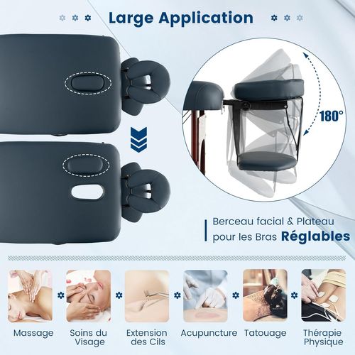Yaheetech Table de Massage Pliante 2 Section 70 x 213 cm Lit de Massage Professionnelle Portable