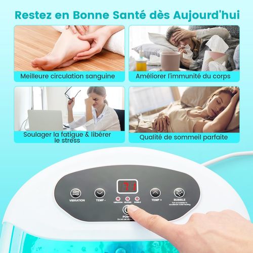 Bain De Pieds Avec Massage Automatique, Massage Pieds 35-46°c , Arrêt Automatique En 1 H (bleu Lac)