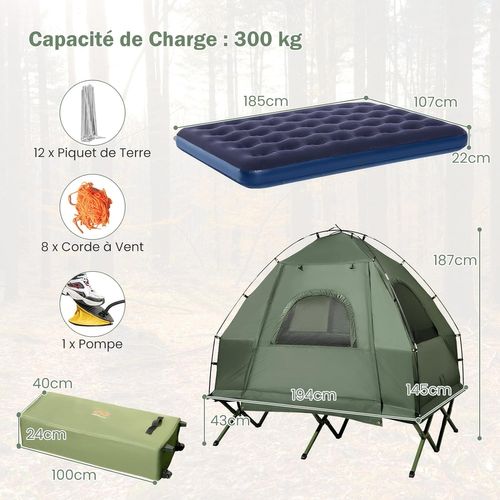 Tente De Camping Surélevée Avec Lit Pour 1 Personne, Lit De Camping Imperméable Pliant 5 En 1