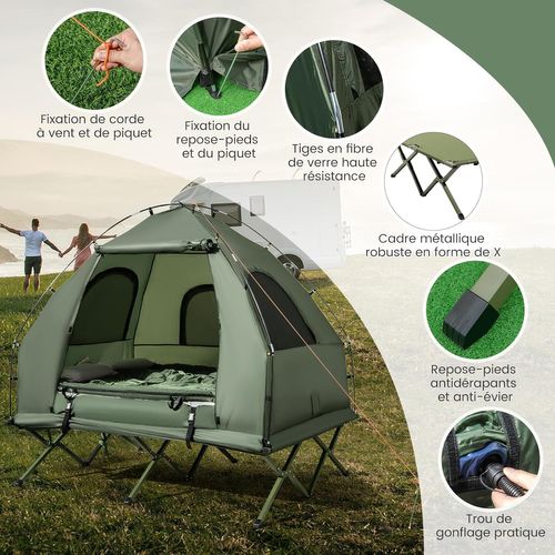 Tente De Camping Surélevée Avec Lit Pour 1 Personne, Lit De Camping Imperméable Pliant 5 En 1