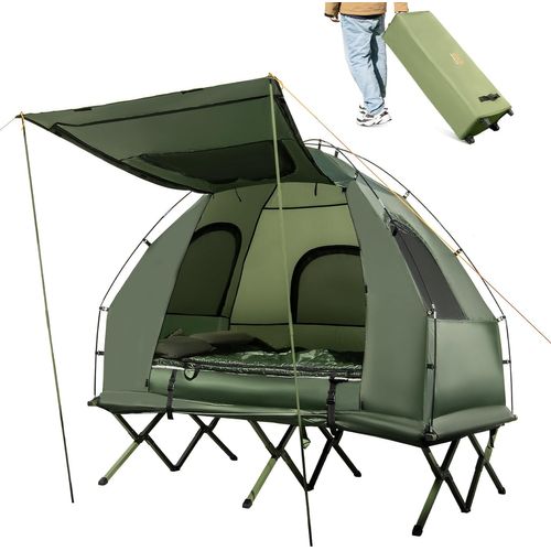 Tente De Camping Surélevée Avec Lit Pour 1 Personne, Lit De Camping Imperméable Pliant 5 En 1