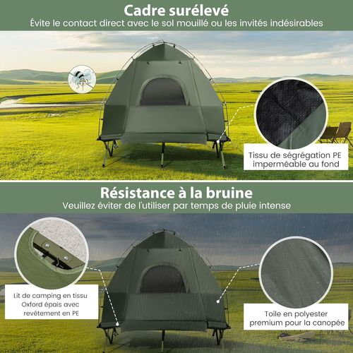 Tente De Camping Surélevée Avec Lit Pour 1 Personne, Lit De Camping Imperméable Pliant 5 En 1