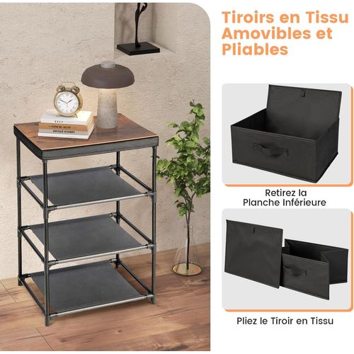 Commode 3 Tiroirs En Tissu, Commode Chambre Adulte Avec Cadre En Métal, Industriel,20x48x76cm(noir)