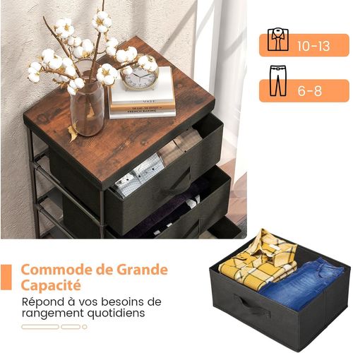 Commode 3 Tiroirs En Tissu, Commode Chambre Adulte Avec Cadre En Métal, Industriel,20x48x76cm(noir)