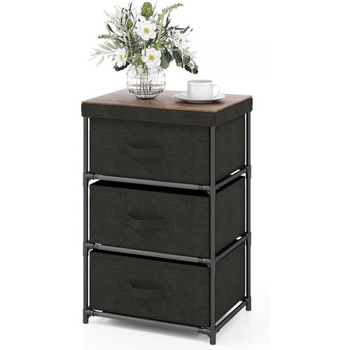 Commode 3 Tiroirs En Tissu, Commode Chambre Adulte Avec Cadre En Métal, Industriel,20x48x76cm(noir)