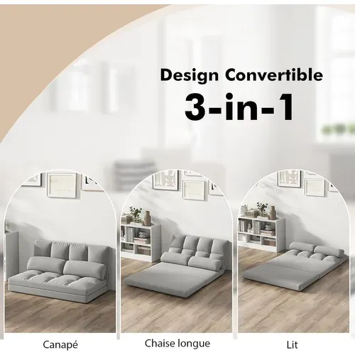 Canapé-lit Paresseux Pliable, Canapé Convertible Avec Dossier Réglable à 6 Positions(gris Clair)